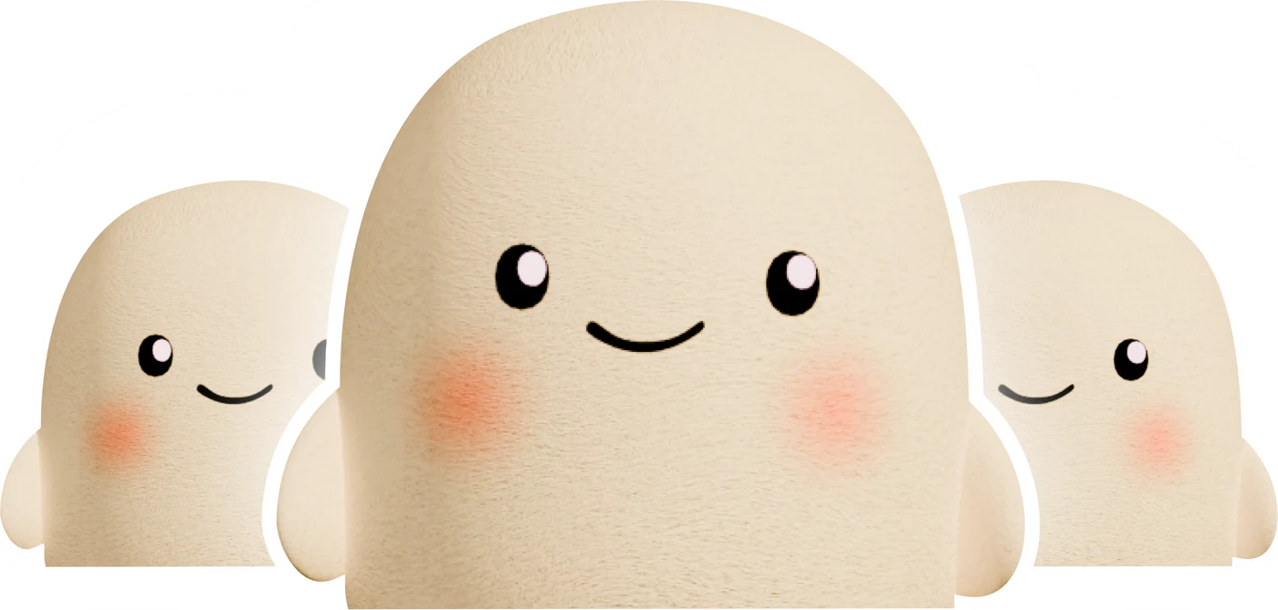Three Voicebooks mascots — a grown-up between two children — smiling